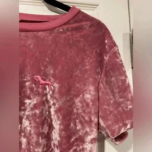 Victoria’s Secret PINK Crushed Velvet Crop Top Cree Neck Dog Logo Size Medium - Picture 4 of 10